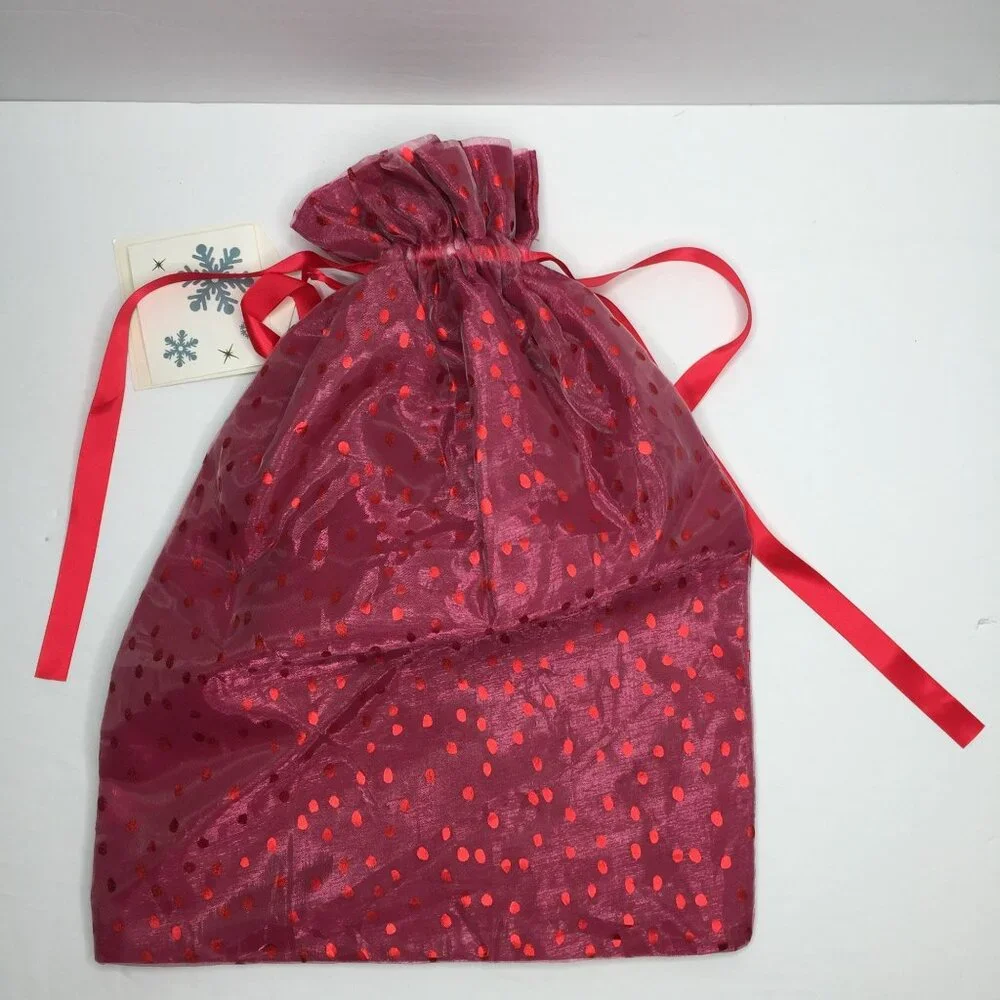 Satin Drawstring Red Polka Dot Gift Bag 18